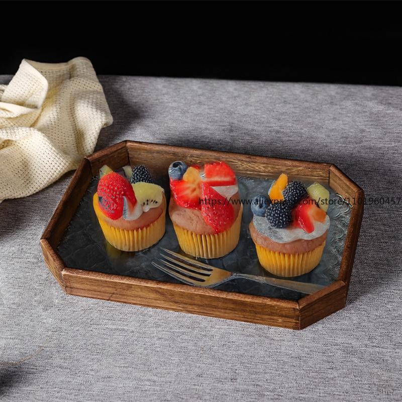 Vintage Haitang Flower Glass Tray Decoration Light Luxury Creative Home Living Room Tea Table Storage Tea Cup Fruit Plate