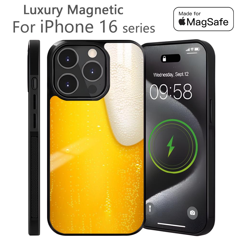 Creative Cold Beer Phone Case For iPhone 16 15 14 13 12 11 Pro Max Plus Mini Magnetic Magsafe Wireless Charging Cover