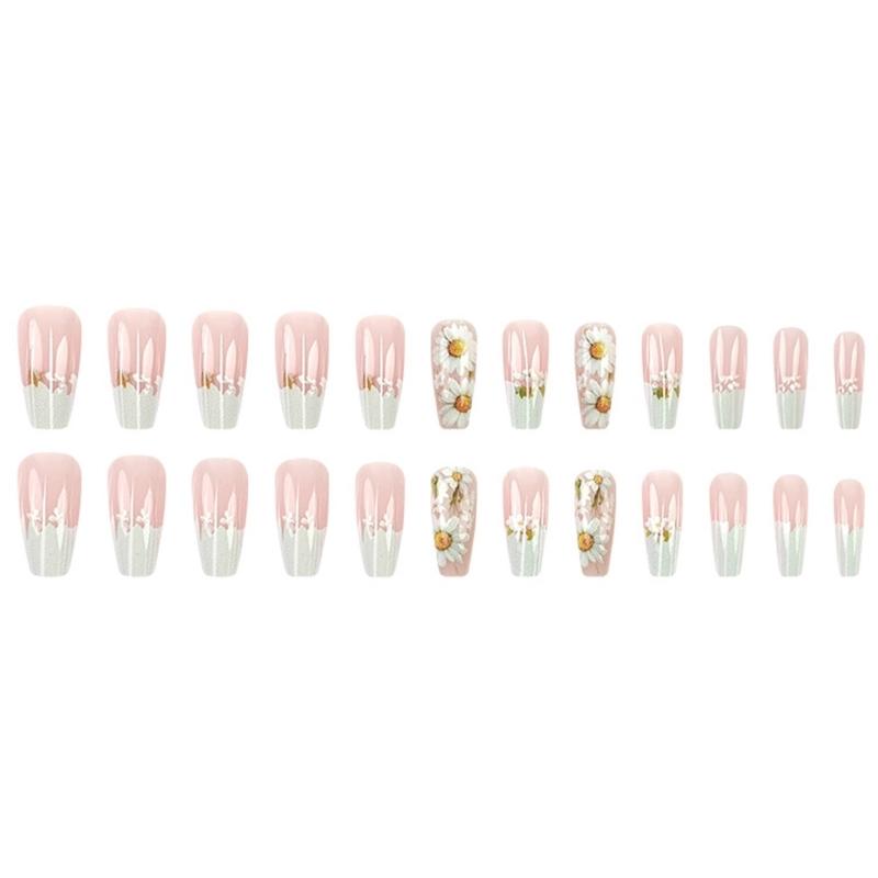 24Pcs Flowers Press on Nail False Nail Designs Floral False Nail Stick on Nail for Women Nail Manicure Decoration