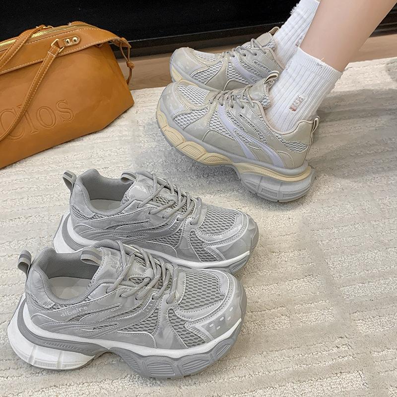 Height-increasing Platform Student Sports Shoes 2025 Summer and Autumn New Lightweight Dad Shoes Women's Mesh Breathable Sneakers