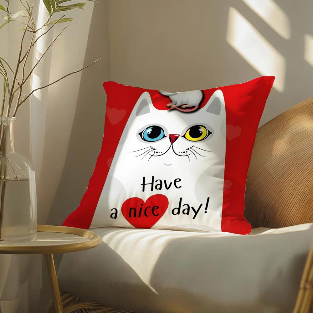 Funny And Surprising Cat Patterns Pillow Case Double-Sided Plush Sofa Cushion Covers Organic Breathable Invisible Zipper