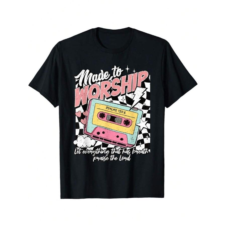 Retro Cassette Made To Worship Psalms 150:6 Christian Music T-Shirt Funny Graphic Tshirts For Men Women Round Neck Loose Casu... S разноцветный