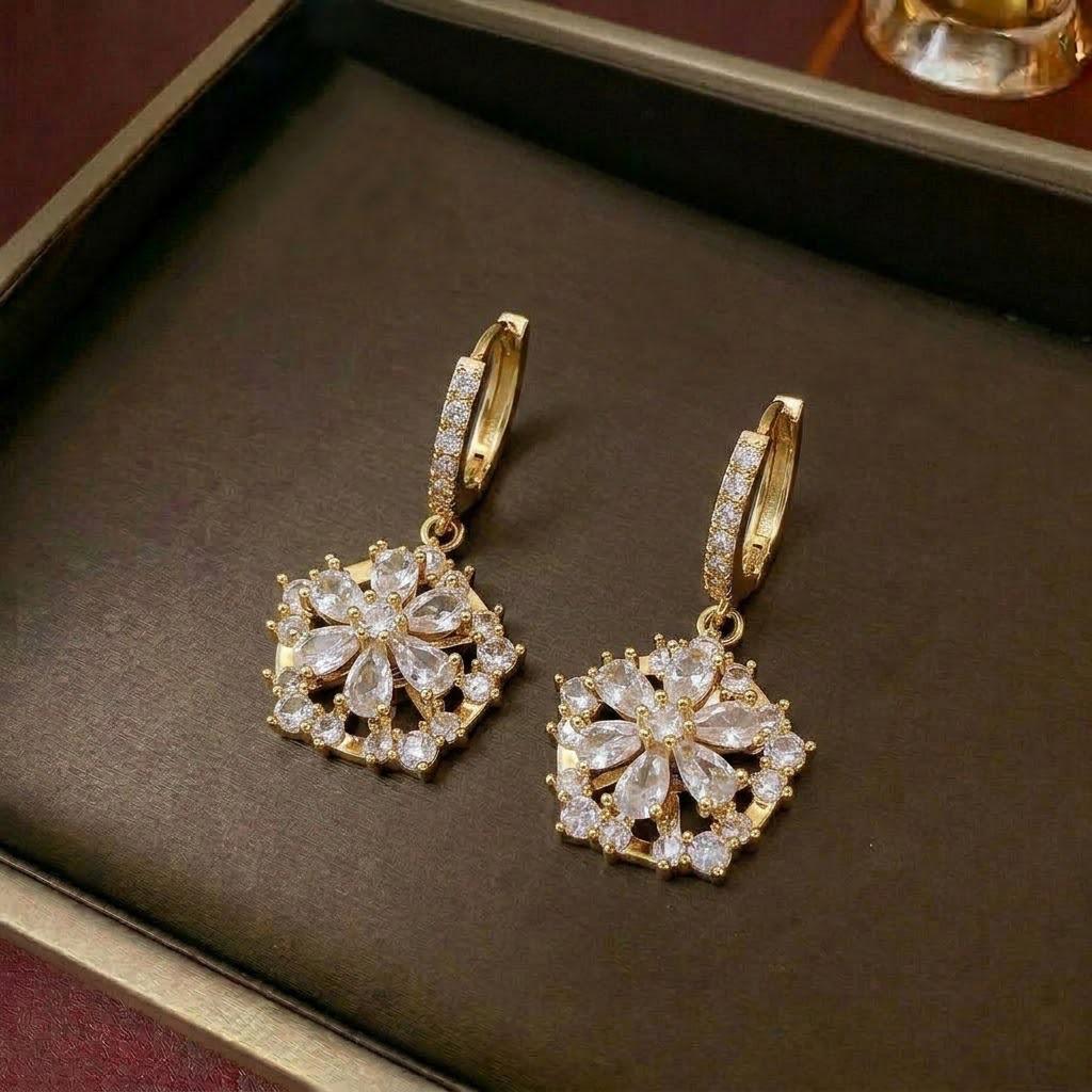 Women's Fashion Necklace & Bracelet Set: Flower Pendant, Diamond Bauhinia Earrings