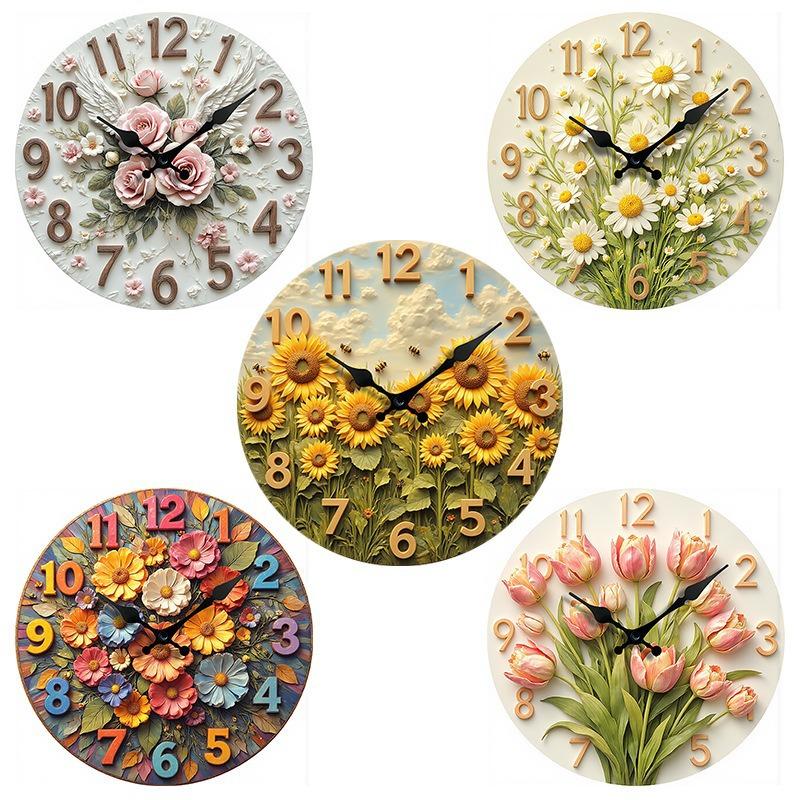 10 inch Wall Clock 2D Flower Home Living Room Decor Large Clock Silent Quartz Clock Home Decoration