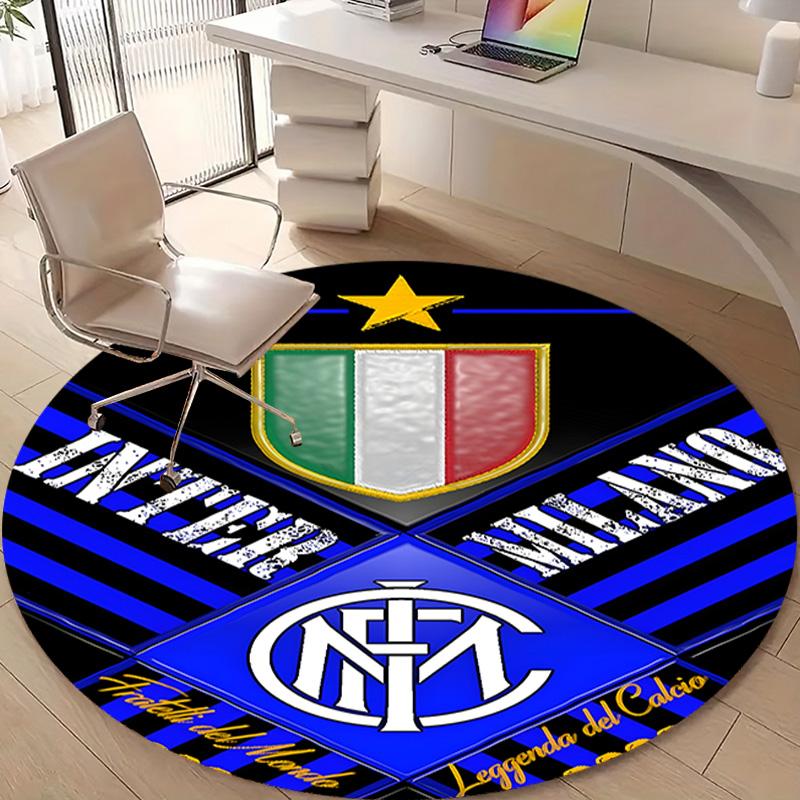 1pc I-Internazionale Milano Print Round Carpet Chair Round Carpet Suitable for Bedroom Living Room Home Decorative Carpet