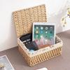 Aufbewahrungsbox Desktop-Kosmetik-Aufbewahrungskorb Schlafsaal Grasgewebter Aufbewahrungskorb Kleinigkeitenkorb mit Deckel