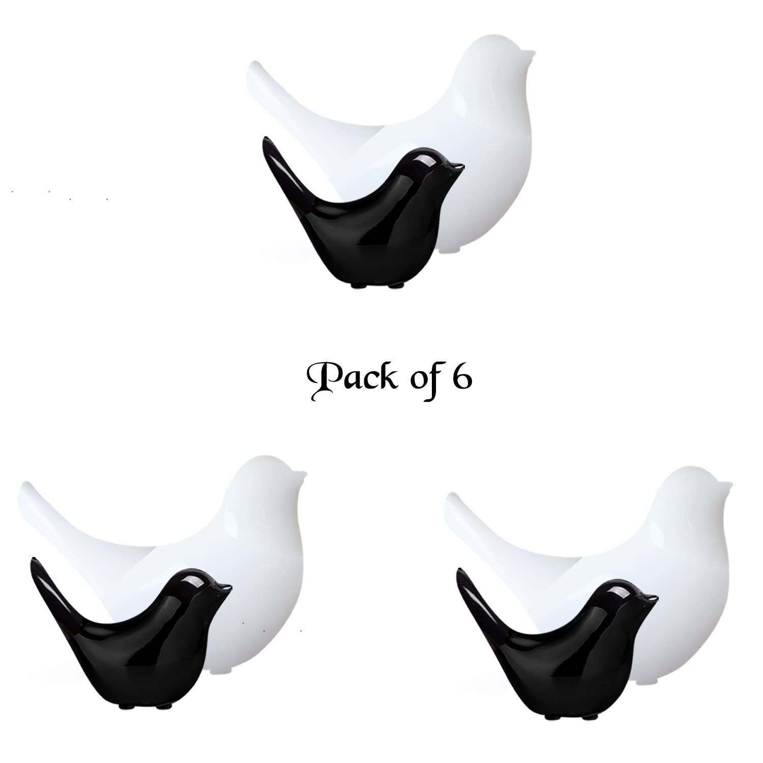 

Creative White and Black Glossy Ceramic Birds Figurines Home Decorations Accessories Party (Pack of 6, Black & White)