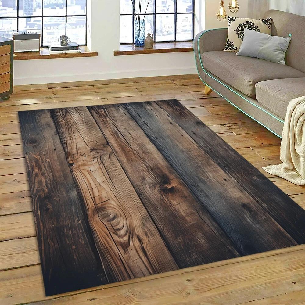 Color 3D Wood Grain Lines Rug Carpet for Living Room Bedroom Home Decor,Floor Mat Non-slip Decoration for Sofa Doormat Kid Gift