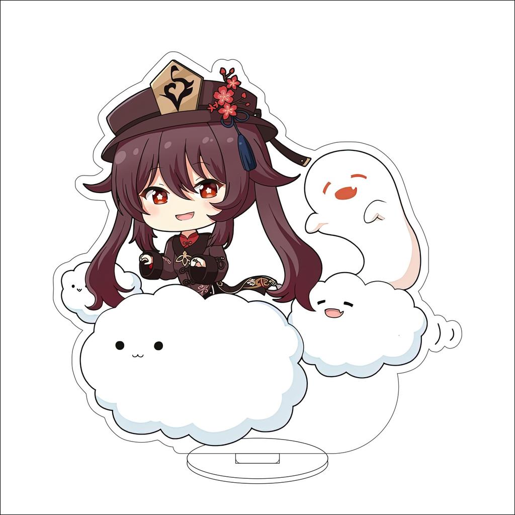 10CM Anime Genshin Impact Figure Stand Model Hu Tao Cute Desk Decor Standing Sign Gifts
