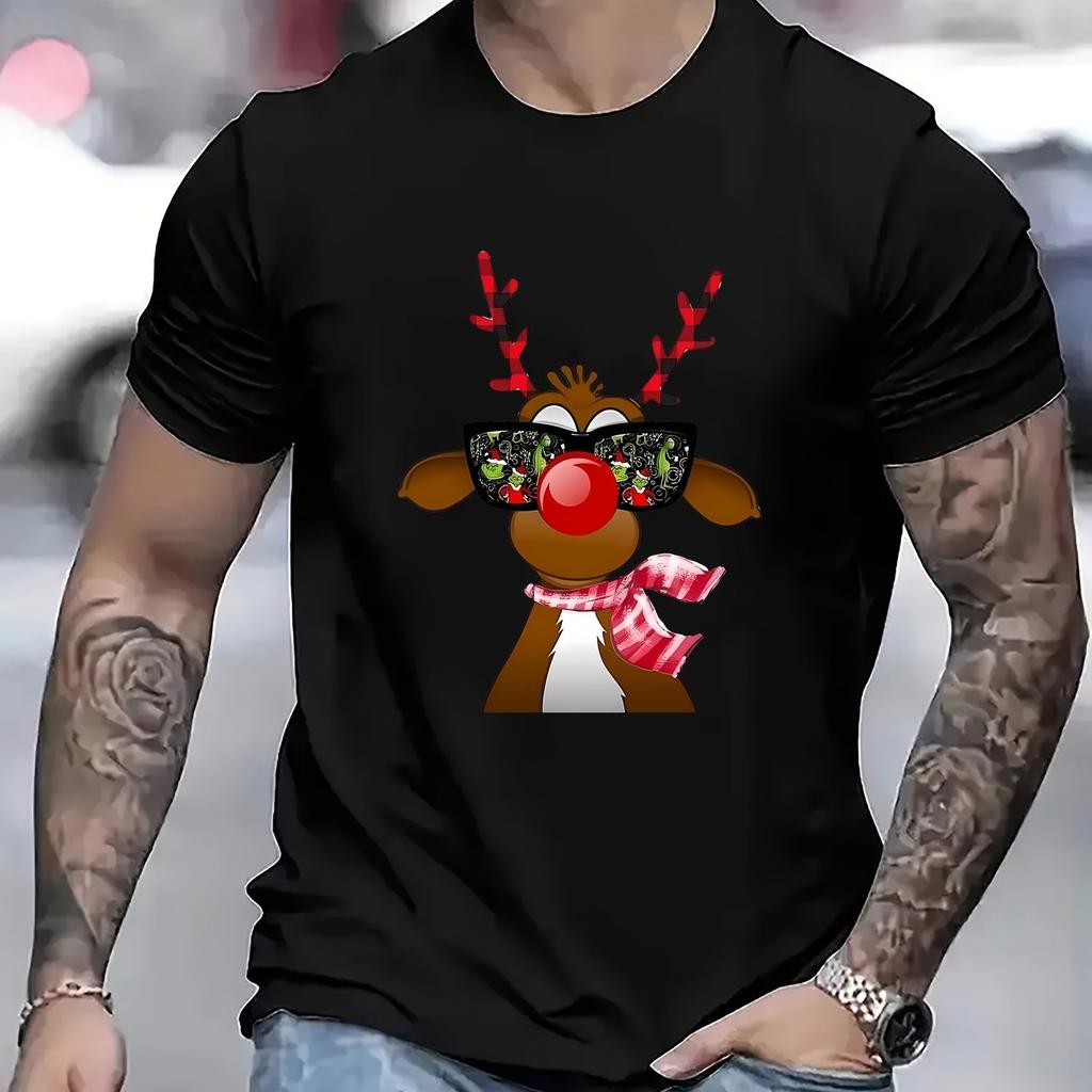 Funny Grinch Reindeer Sunglasses Graphic TShirt Mens Soft Cotton Holiday Casual Tee