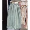 Johnature Lace Pants Loose Wide-Leg Pants For Women Summer Casual Simple Elastic Waist Nine-Part Pants