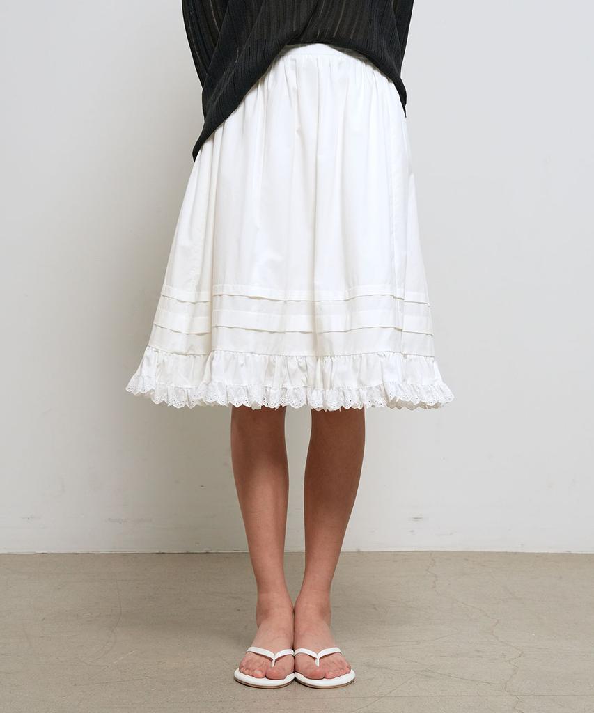 General Idea Lace Flare Midi Skirt [White] / Gf2Lsk509