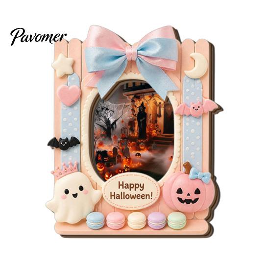 Wood Decorative Frame Halloween Photo Refrigerator Magnet, Ghost Pumpkin Magnetic Picture Holder, Wooden for Holiday Party Kitchen Cartoon Holders
