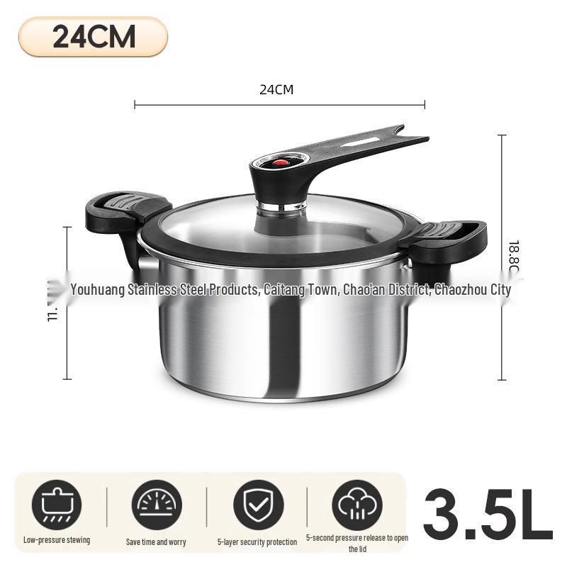 Multi-Functional 304 Stainless Steel Micro-Pressure Soup Pot, Compatible with Induction and Gas Stoves, Five-Layer Steel Composite Base.