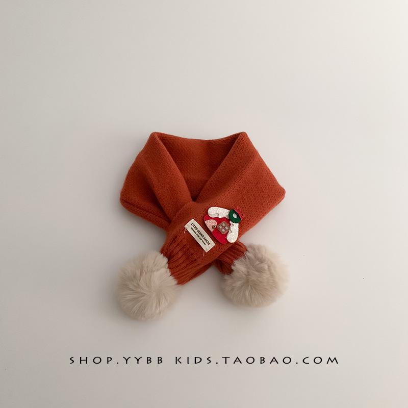 Korean Style Red Knit Scarf for Kids - Christmas 2024 Warm Crossed Neck Warmer