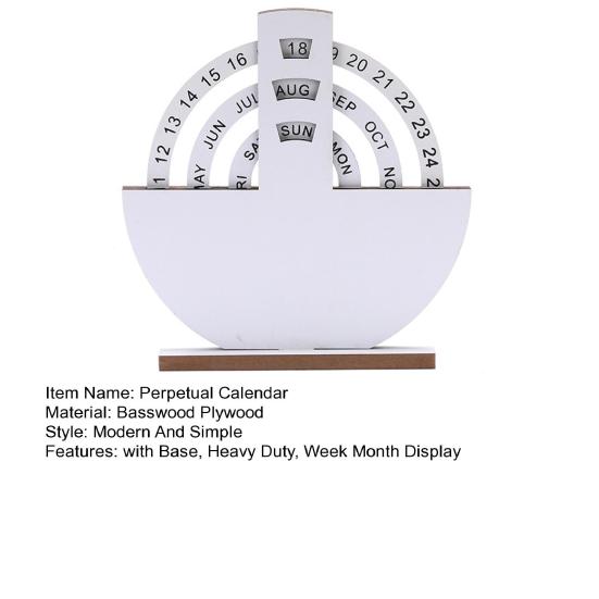 Rotatable Wooden Perpetual Desk Calendar with Base Heavy Duty Date Week