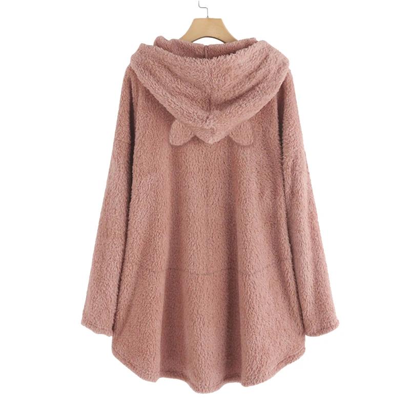 Gemütliche Cartoon Katzenohren Fleece Winter Pyjamas Hoodies für Damen Kapuzenpullover Langarm Damen Pullover Oberteile