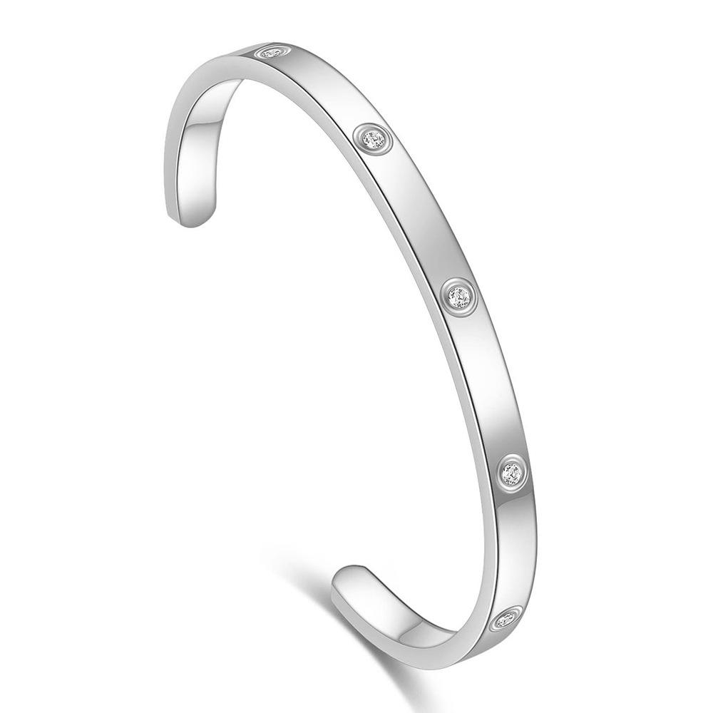 Stylish Zirconia Open Cuff Bracelet - 4MM/6MM Stainless Steel Couple Design
