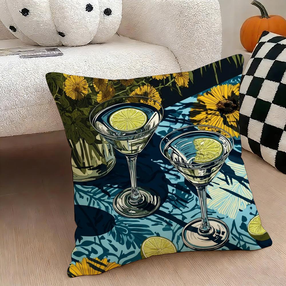 Cocktail glass print Cushion Cover Natural Linen Double Sided Print Throw Pillow Case for Sofa Couch Home Decor