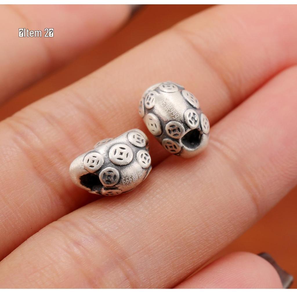Sterling Silver S999 Wealth Copper Coin Beads: DIY Spacer Beads for Red String 3D Bracelet Jewelry