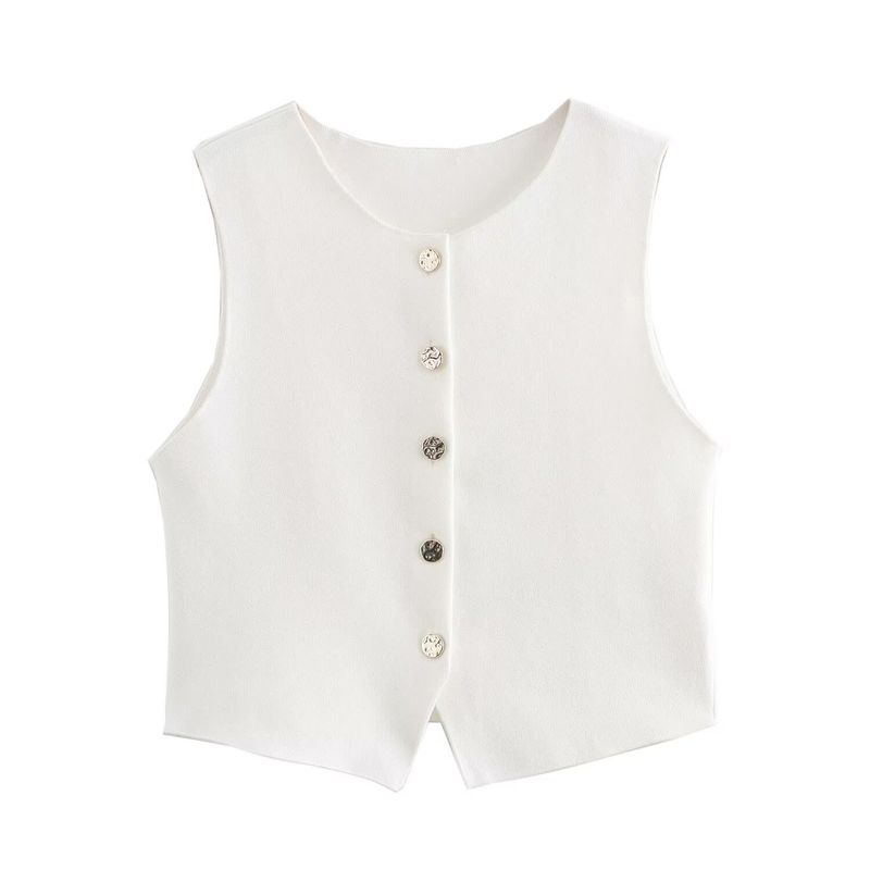 Kaslead New Arrival Women's Clothing Fashion Style Decorated Row Button Knitting Vest Skirt 5584664 5584665