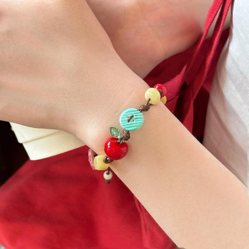 1/2Pcs Women Ladies Jewelry Lovely Apples Charm Bracelet For Girls With Brown Cord Fun And Stylish Accessory