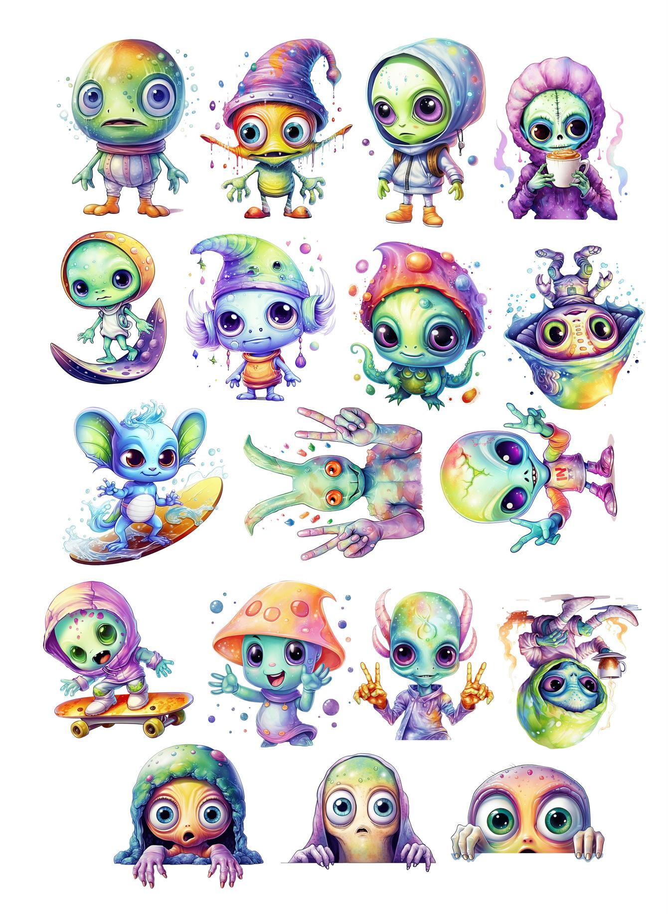 18pcs Creative Cute Self-made Watercolor cartoon alien Sticker Scrapbooking Cartoon Paper Stickers / Waterproof Stationery Diy белый