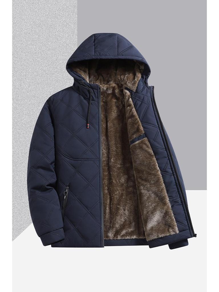 2025 Men's Winter Jacket: Fleece Lined, Thickened Cotton, New Warm Style, Casual Hooded Stand Collar.