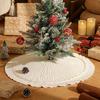 White Vertical Stripe Knit Christmas Tree Skirt with Wave Edge for Family Decoration