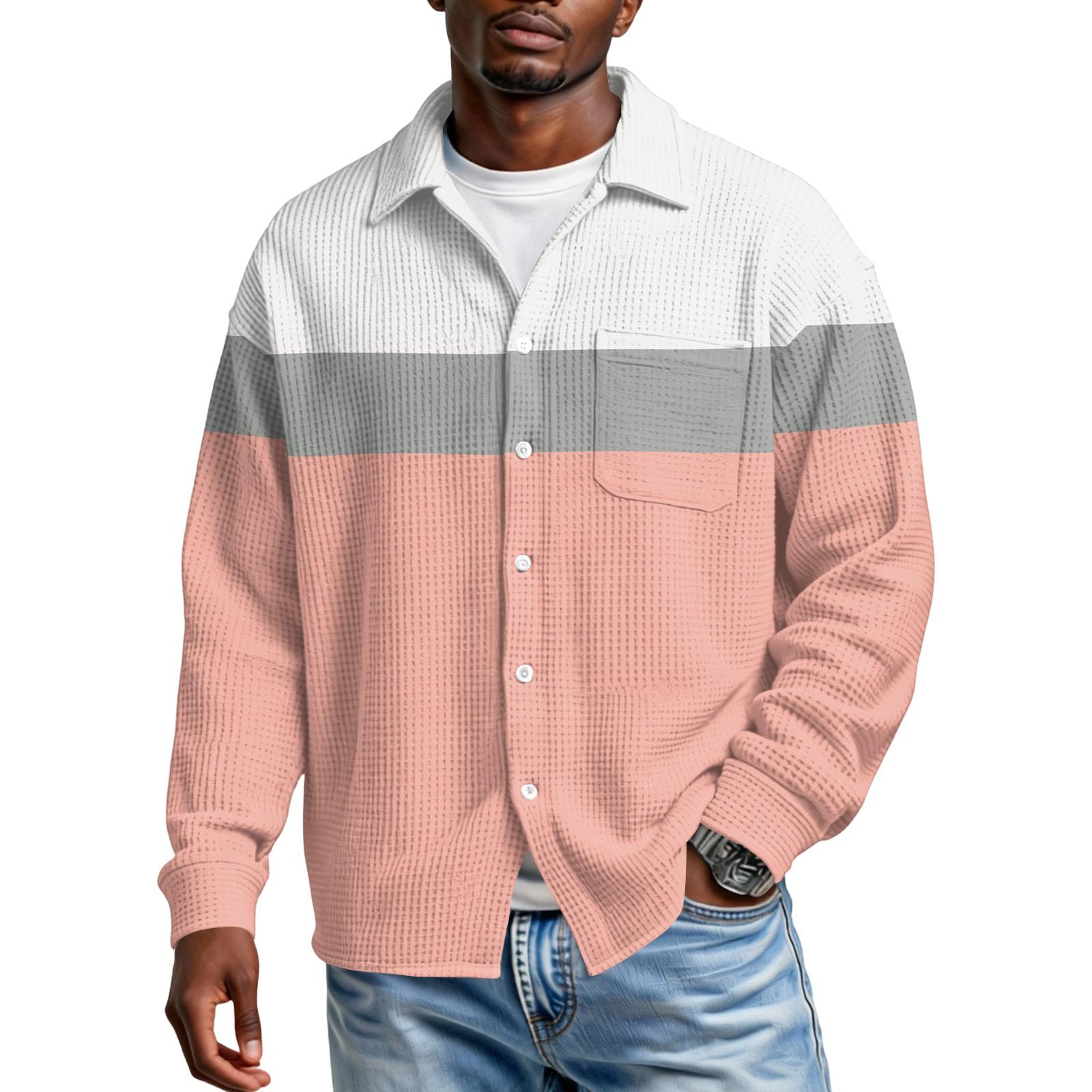 

Мужская повседневная рубашка с пуговицами и длинным рукавом с карманом S хаки