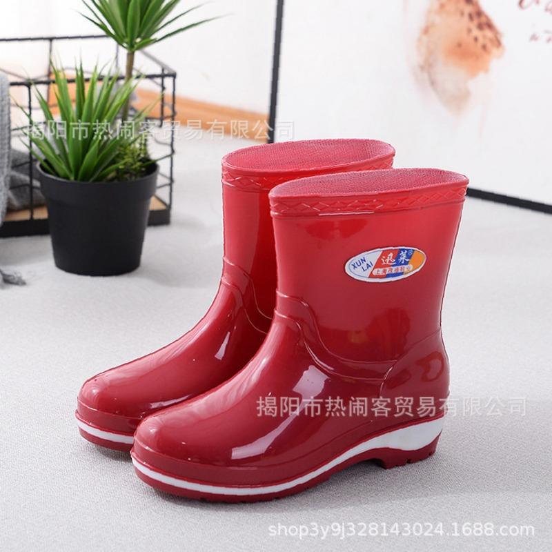 Fashion Medium Tube Rain Shoes Women's Canteen Water Shoes Non-slip Black Women's Rubber Shoes Adult Cotton Thermal Shoes