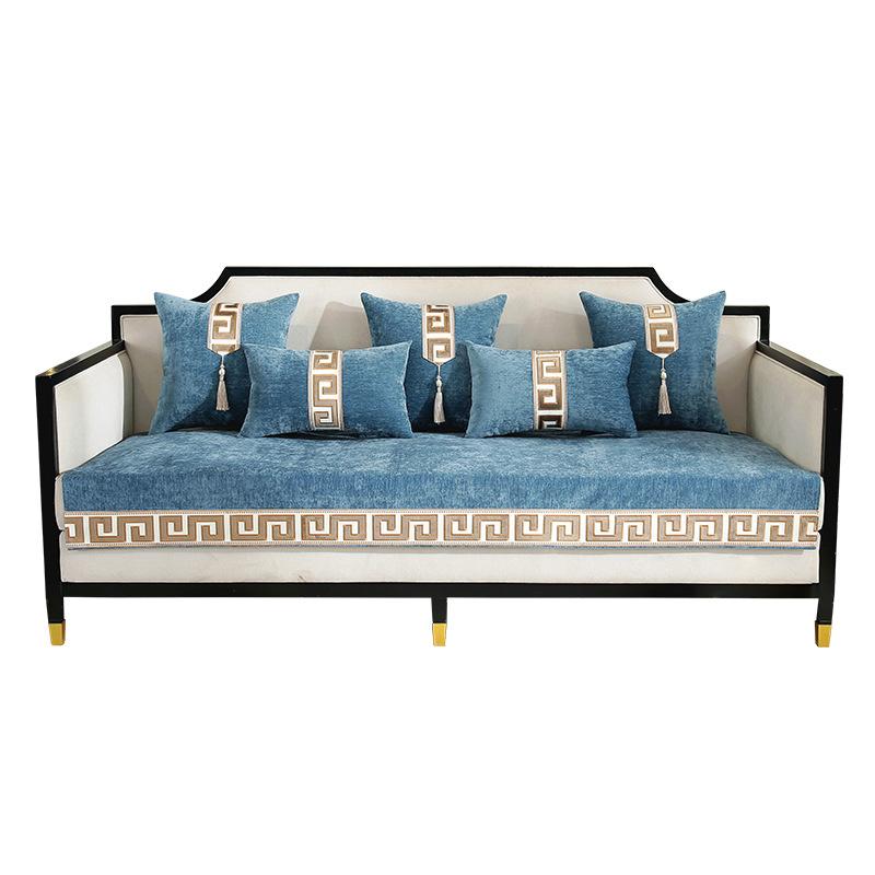 

Подушка для дивана из массива дерева, новый китайский стиль, нескользящие подушки для сидения, тканевый чехол для четырех сезонов, универсальный высококачественный чехол на седло для дивана 70*70cm синий