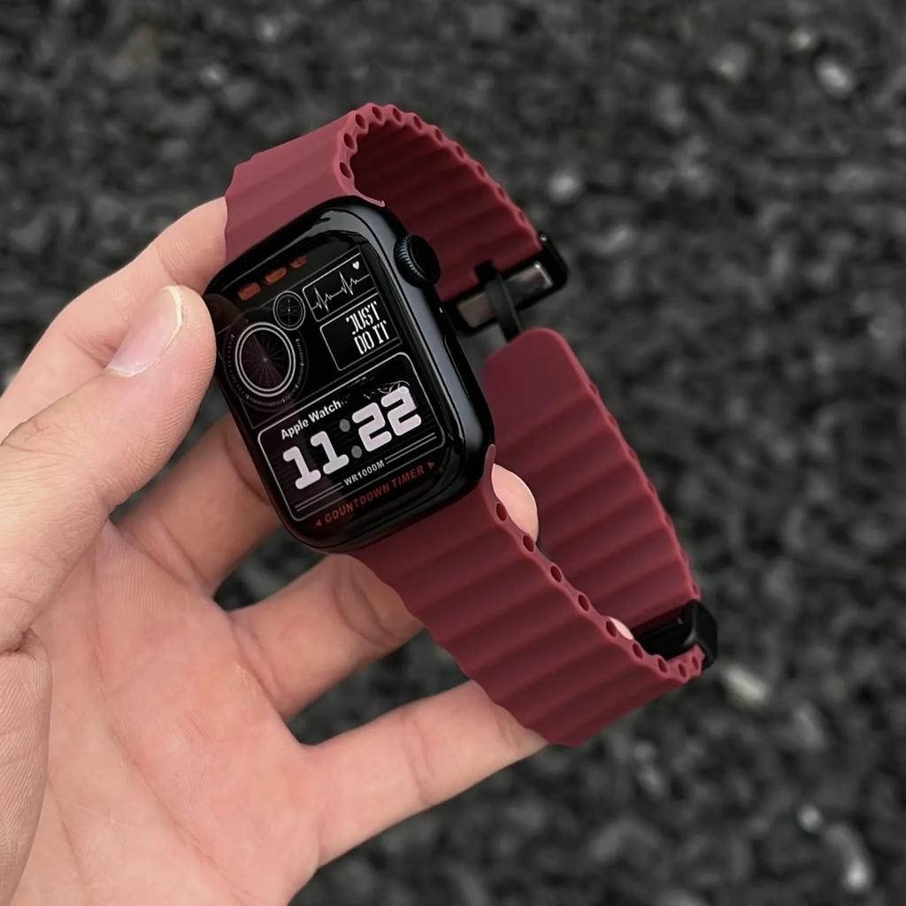 Ocean Strap for Apple Watch S10- Silicone Sport Magnetic Buckle Watch Band for iWatch 10/9/8/7/6/5/4/3/2/1/se/Ultra/Ultra2 49mm 46mm 45mm 41mm 40mm
