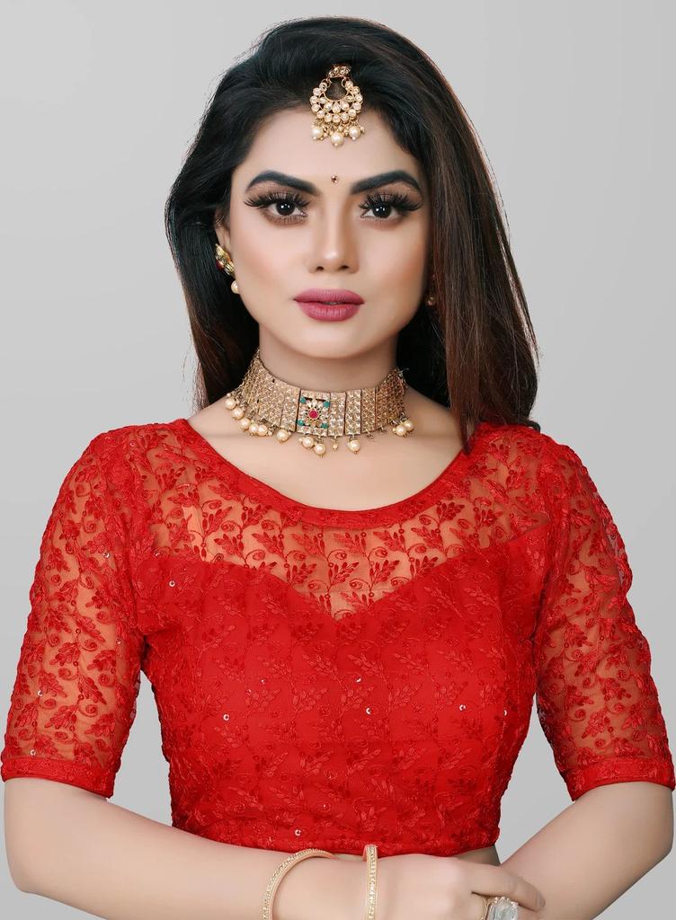 Blusa de Boda Pakistaní Cuello Redondo Choli Étnico para Mujer India Mangas Medias