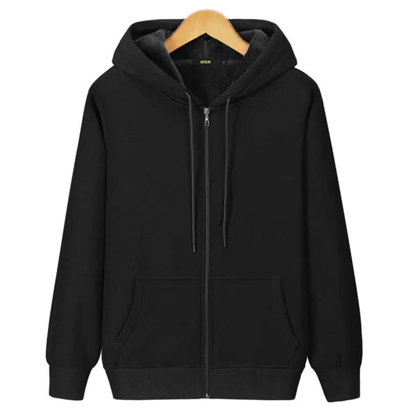 

Мужской свитер осенне-зимний флисовый утолщенный с капюшоном однотонный повседневный спортивный кардиган на молнии с капюшоном мужской флисовый кардиган S чёрный