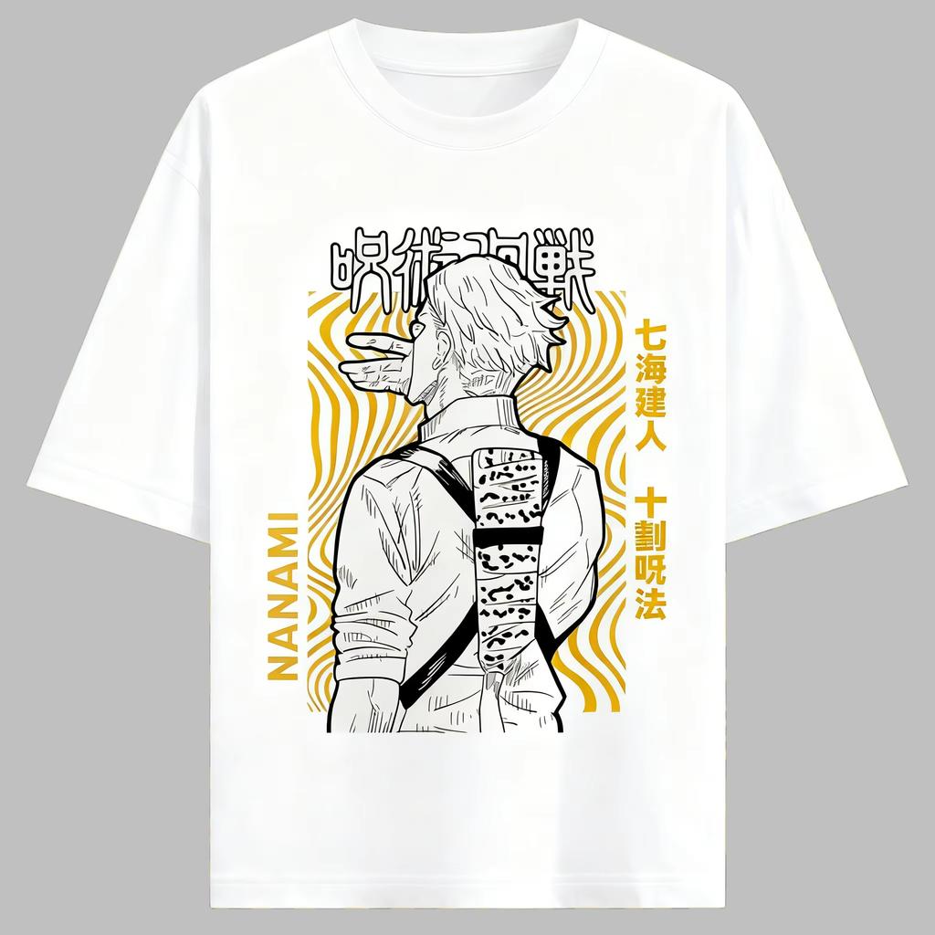 T-shirt in Puro Cotone con Stampa di Nanami Kento da Jujutsu Kaisen, Unisex Taglio Largo Stile Harajuku T-shirt Estiva Merch Anime