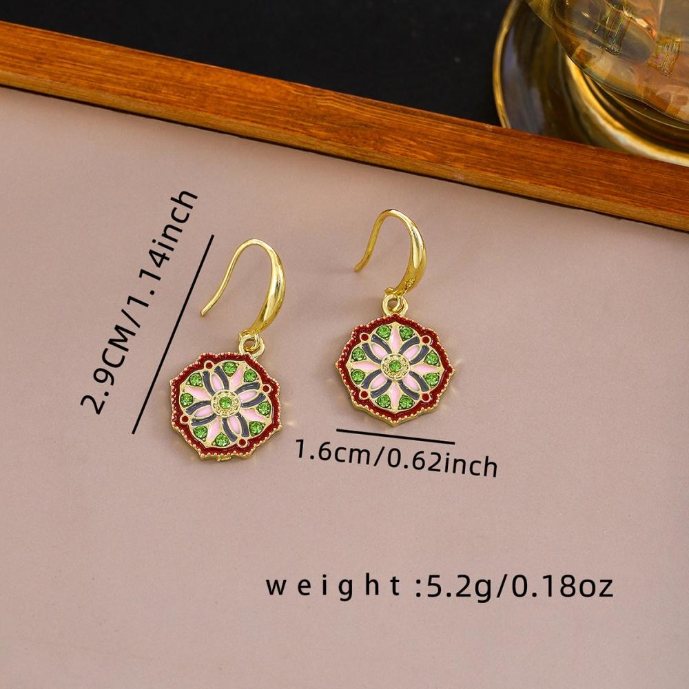 New Chinese style light luxury high-end earrings, women s antique style diamond inlaid geometric circular patterned earrings