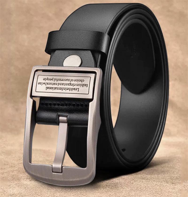 Men's Retro Genuine Leather Belt - Pin Buckle Cowhide Waist Belt for Business and Casual Wear, Suitable for Middle-Aged and Young Men.