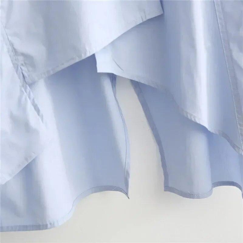 Manches longues irrégulière femmes chemise printemps automne col rabattu Simple blanc Blouse hauts à la mode vêtements amples Blusas 29947