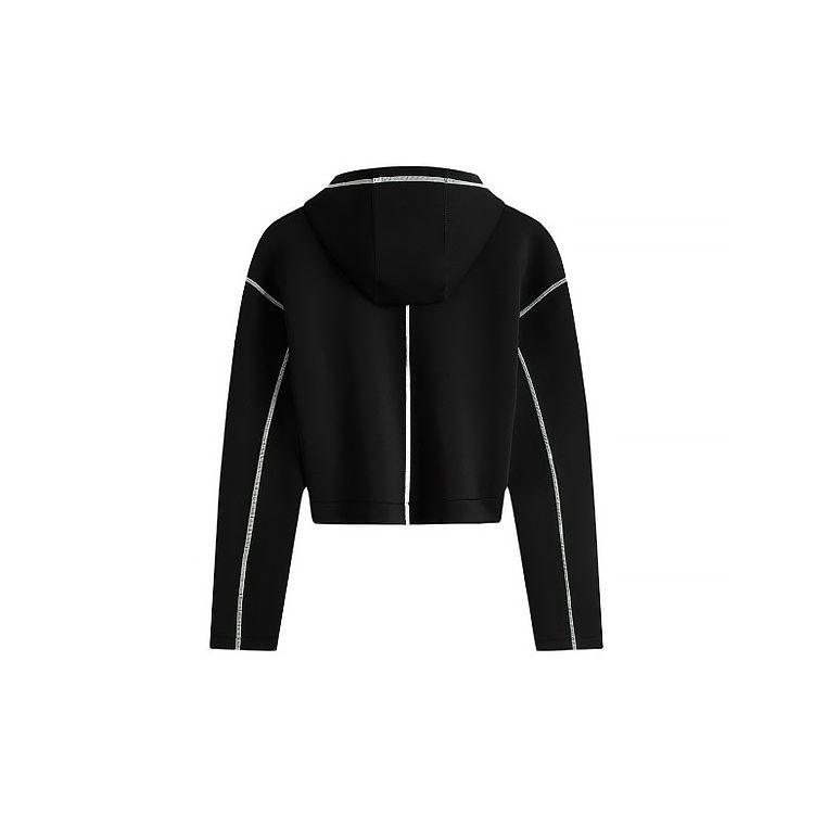 Calvin Klein Reflective Stripe Letter Print Hooded Pullover Sweatshirt Women Tops Space-Black 4WF3W325-001