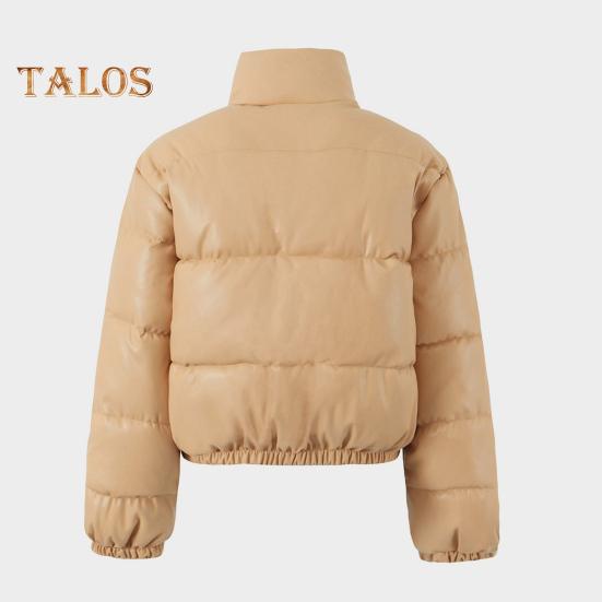 Winter Women Jacket Thickened Padded Stand Collar Neck Protection Windproof Heat Retention Solid Color Zip-up Long Sleeves Down Coat