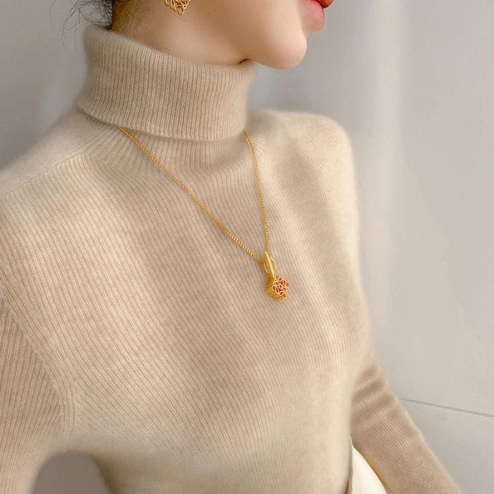 

Пуловер с высоким воротником, Теплый, Элегантный, Приталенный, Вязаный свитер для осенне-зимней женской одежды one size абрикосовый