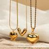 French Heart Stainless Steel Pendant Necklace - Simple & Polished Clavicle Chain
