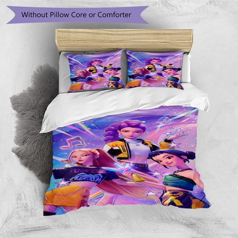 3pcs Duvet Cover Set (1*Duvet Cover + 2*Pillowcase, Without Core), KPop Demon Hunters Print Bedding Set, Bedroom Decor, All‑Season, Gift