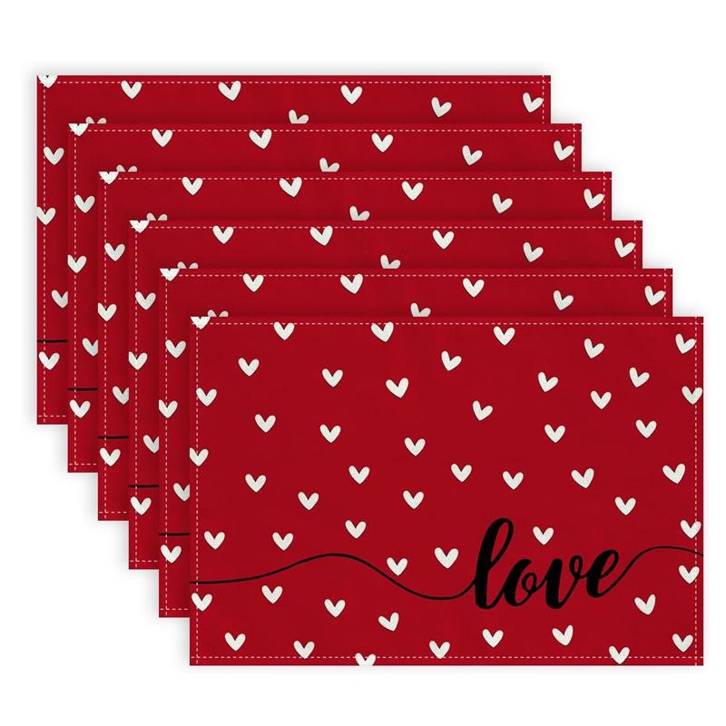 

Салфетки ко Дню святого Валентина 12x18 дюймов Сердце любви Сезонный фермерский дом Мешковина Красный Крытый кухонный обеденный стол Коврики Украшения для домашней вечеринки 6Pcs красный