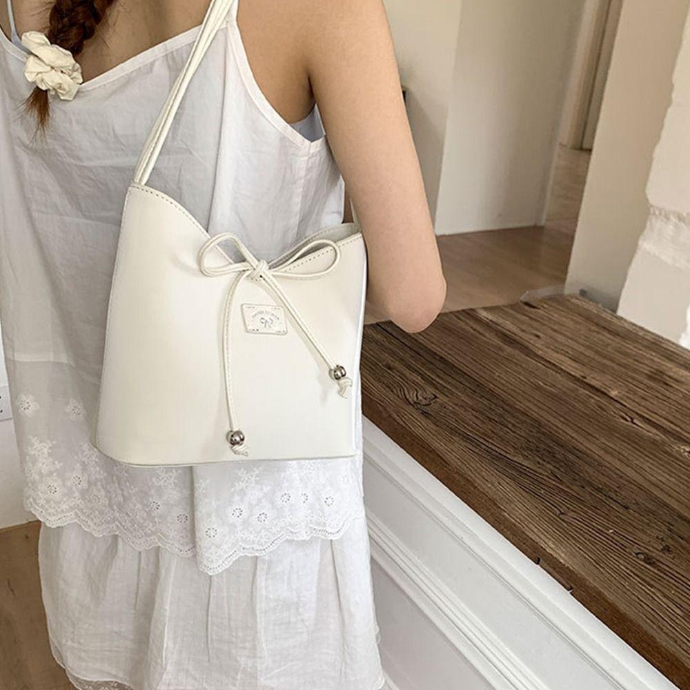 Korean Bow Bucket Bag Y2k Shoulder Bag Casual Bowknot Armpit Bag Girls