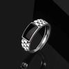 Vintage Faux Onyx Rings for Men Temperament Stainless Steel Adjustable Open Ring Silver Color Fashion Punk Jewelry Gifts
