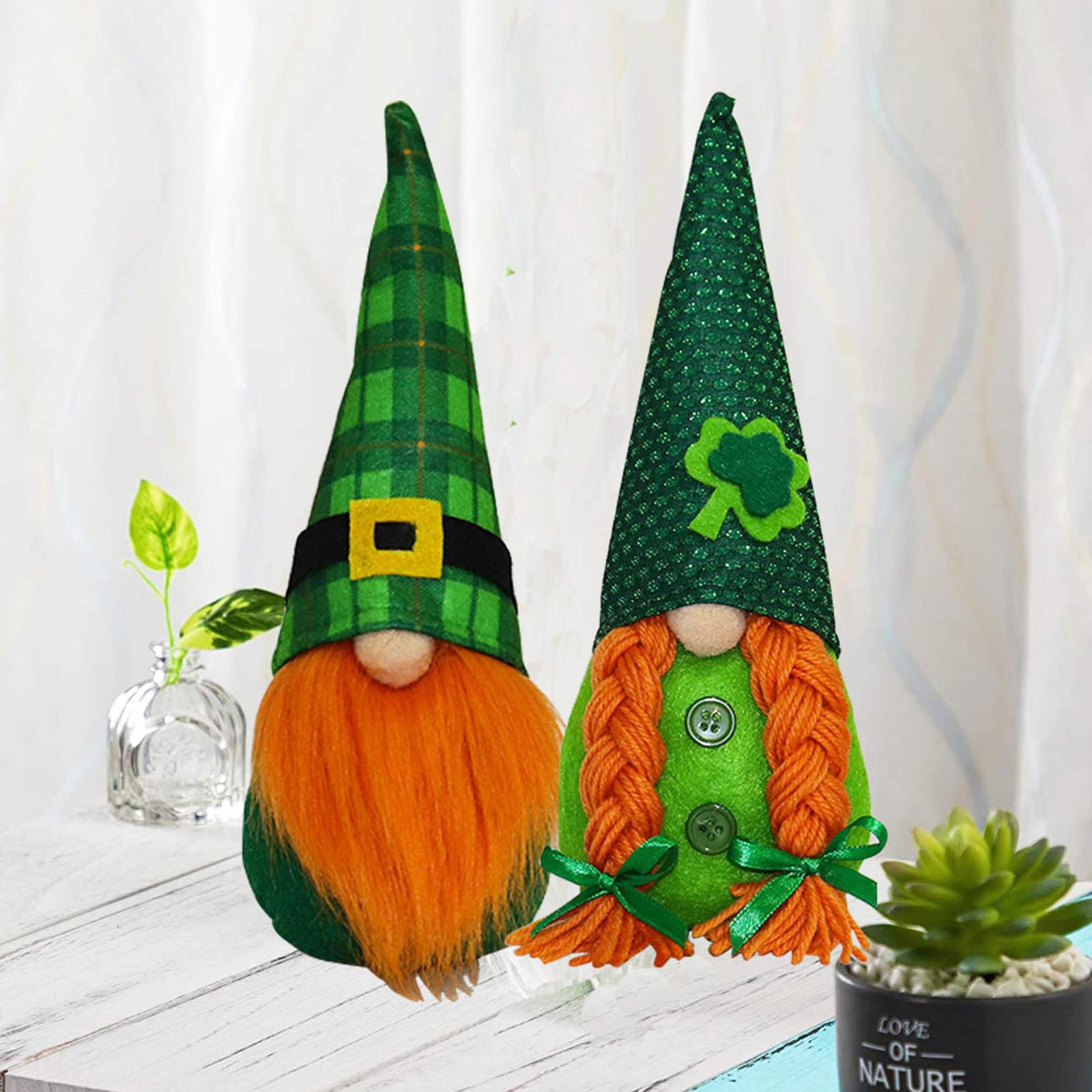 

2PC St.Patrick s Day Gnome Green Hat Doll Plush Elf Decorations Handmade with Lanyard Irish Leprechaun Party Decor for Kids Gift зелёный