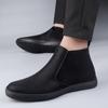 Fashion Winter New Velvet Chelsea Men's Boots Luxury Brand Business High Top Shoes Comfortable Flats Bottom Soft Quality Leather Boots