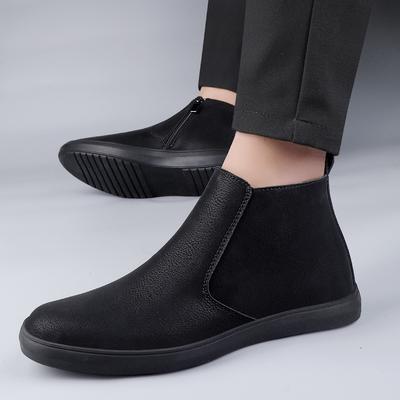 Fashion High Quality Genuine Leather Business Office Chelsea Men's Boots Luxury Sports Flats Soft Boots Winter Fleece Warm Leather Boots
